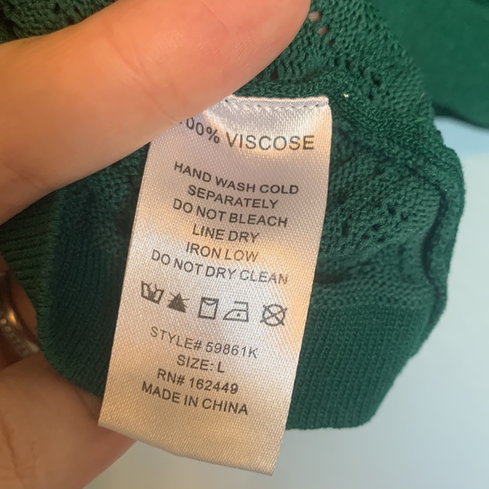 Milk & Honey Women's Size L Green Knit Ruffle Long Sleeve Pointelle Sweater Top - Picture 7 of 10